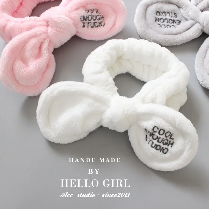

Kawaii Washing Face Hairband Cute Rabbit Ears Washing Bowknot Embroidered Bandana Headband Drawstring Christmas Gift