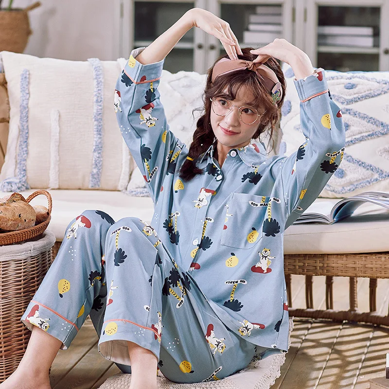 

201902 # Pear Kitten Ht Cardigan Long Sleeve Sweet Pajamas Homewear Set Plus-sized