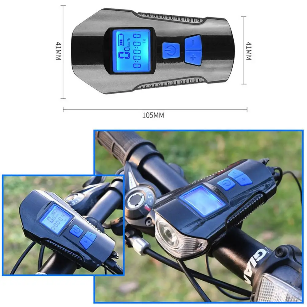 Велосипедный светильник на руль, непромокаемый, USB, перезаряжаемый, светодиодный, 1500 мА/ч, MTB, передняя лампа, светильник-вспышка, велосипедный светильник, динамик, одометр, ЖК-экран
