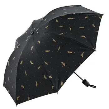 

Creative Black White Feather Umbrella Black Coating Sunscreen Anti-UV Sunny and Rainy Dual-use Umbrella Three-folding Umbrella