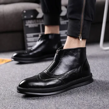 

brand designer men casual party banquet chelsea boots point toe cow leather shoes platform ankle boot chaussure homme zapatos
