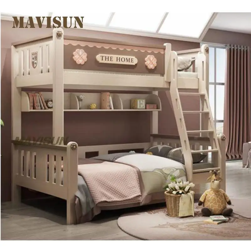 Nordic Style Pink Floral Pattern Children’s High And Low Bunk Bed For Girls With Solid Wood Frame 1.2 Meter Small Apartment | Мебель