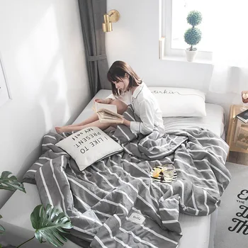 

denisroom cute gray stripe summer quilt Blankets comfortable and warm Comforter bed quilt WE96#