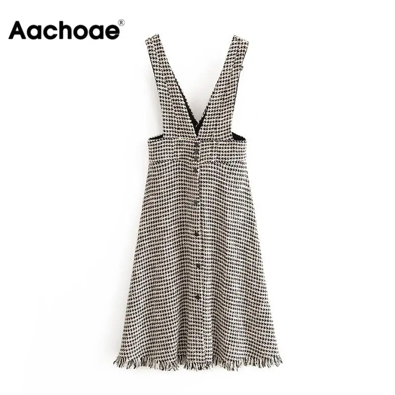 Aachoae Plaid Dress Women V Neck Sleeveless Streetwear Dresses Lady A Line Tassel Knee Length Casual Sundresses Ropa Mujer Aachoae Plaid Dress Women V Neck Sleeveless Streetwear Dresses Lady A Line Tassel Knee Length Casual Sundresses Ropa Mujer