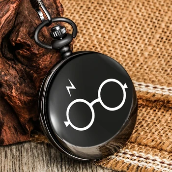 Relógio harajuku preto com lightning, relógio de bolso de quartzo com impressão, colar de flash, pingente gráfico, corrente, presente antigo