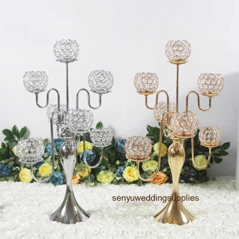 12pcs )New Design Luxe Wedding Centerpiece Crystal 7 Branch Candle Stands for Table Decoration senyu01248