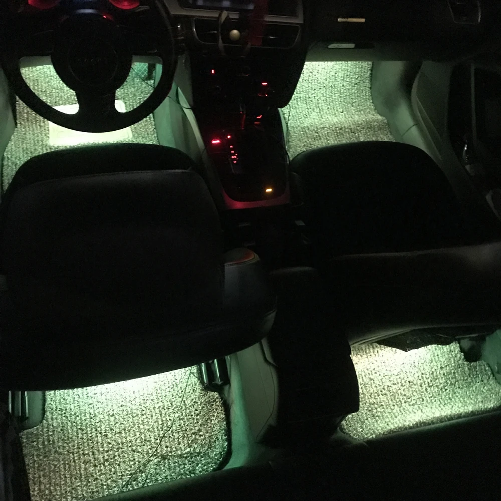 Авто внутренний RGB 12 светодиодный комплект полосы света управление музыкой красочные украшения автомобиля световая полоса Стайлинг автомобиля