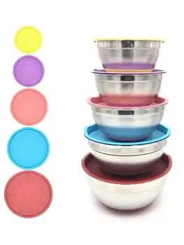 

Stainless Steel Mixing Bowl Nonslip Baking Bowl With Lid Anti-Scalding Salad Mixing Basin For Food Serving Fruits