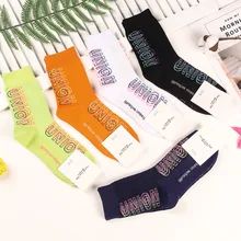 Носки в Корейском стиле; простые женские носки с надписью; теплые хлопковые уличные носки; модные повседневные теплые носки; skarpetki; забавные милые носки kawaii happy Wild