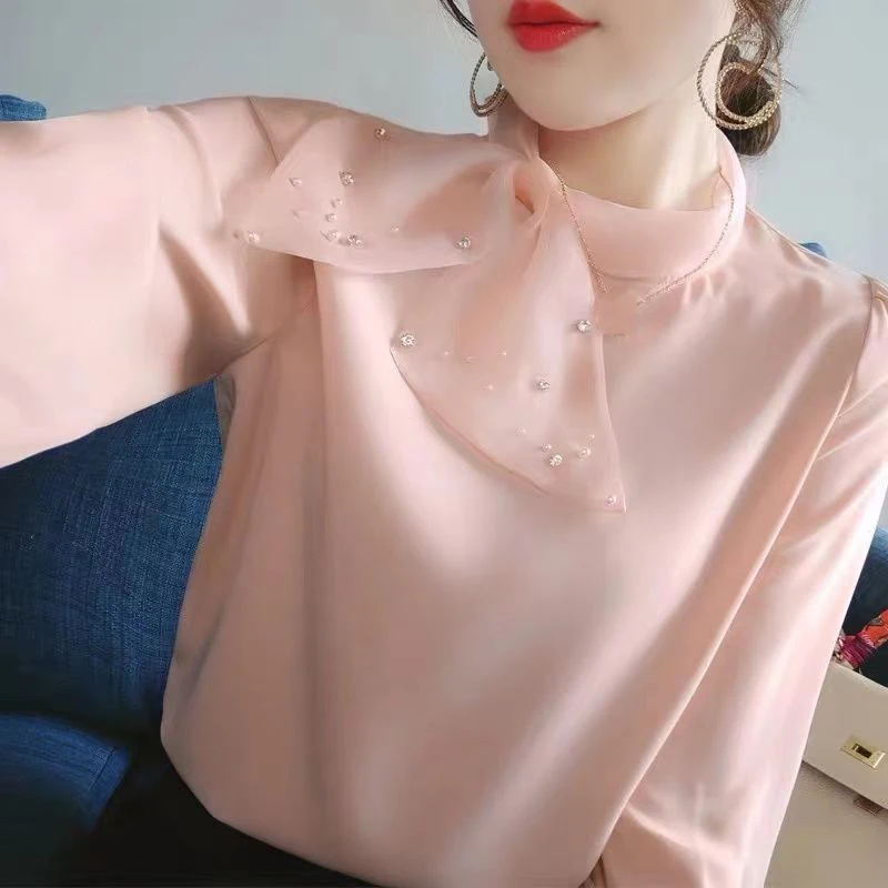 

Long Sleeve OL Office Women's Shirt Blouse Blusas Womens Tops And Blouses Chiffon Shirts Bow Tie Lady Top Plus Size