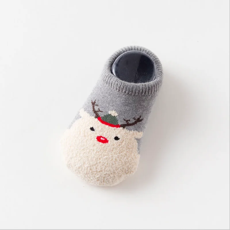 Рождественские детские носки махровые нескользящие носки-тапочки для детей с рождественскими рисунками животных, для малышей, унисекс, Осень-зима