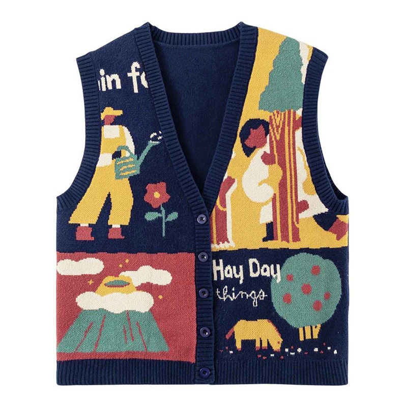 Жилет женский трикотажный в японском стиле Харадзюку однобортный свитер без