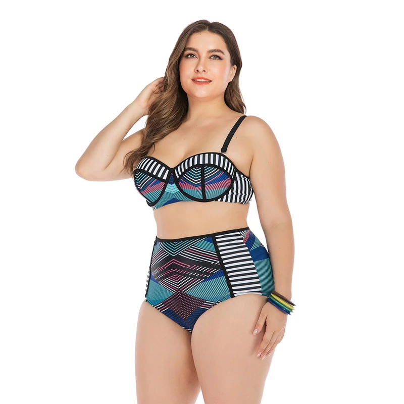 

High Waist Swimwear Bikini Top Bottom Lady Plus Size 4XL Swimsuit Beach Swimming Suit Women Tankini Printed Strappy Hot Sale