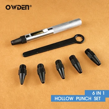 

OWDEN 6 in 1 Hollow Punch Kit Tool Set Leather Punching Holes Perforating Tools