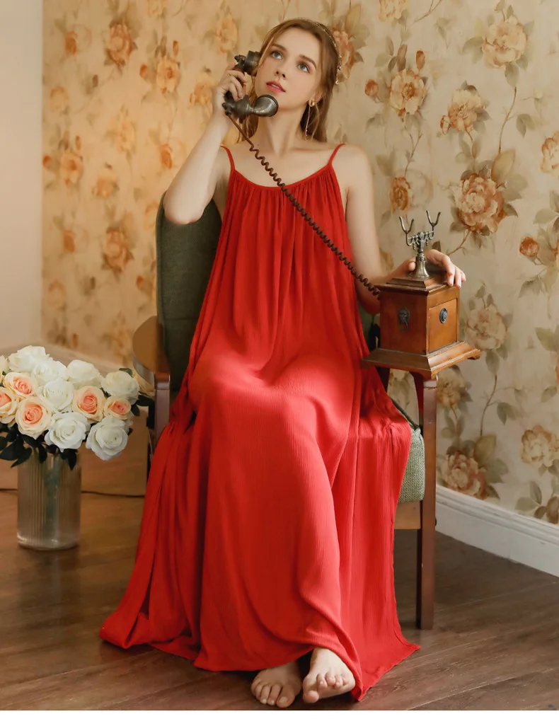 Women Spaghetti Strap Nightgown Wedding Birthday Sexy Thin Summer Sleeveless Red Sleepwear Solid Gown Pijamas Sleeping Dress