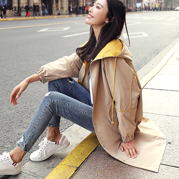 

Trench Women Winter Plus Velvet Warm Thicker Loose 2XL Korean Style Hooded Patchwork Single Breasted All-match Harajuku Casual