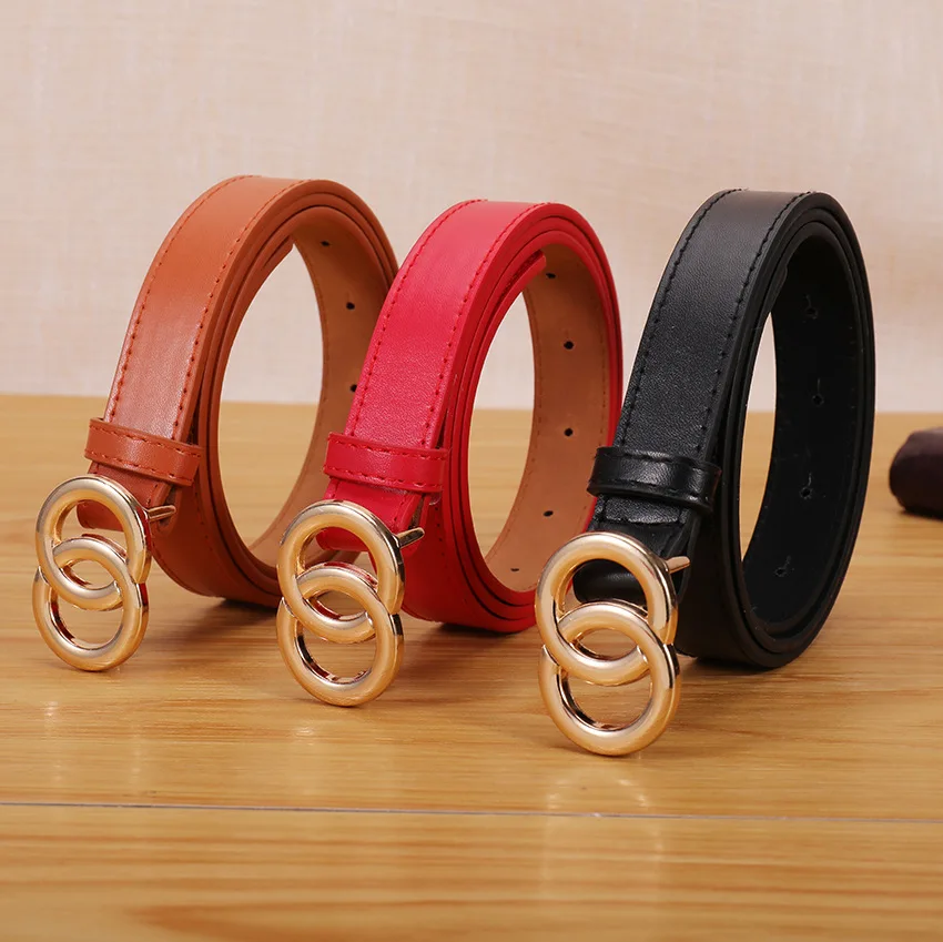 

2020 New Retro Korean Wild Black Belt Female Double Ring Round Buckle Smooth Dark Buckle Belt Student Jeans Skirt