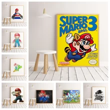 Марио мультфильм игра плакат с героями Аниме Высокое качество Картина на холсте HD Высокое качество домашний декор для детской комнаты без рамки o358