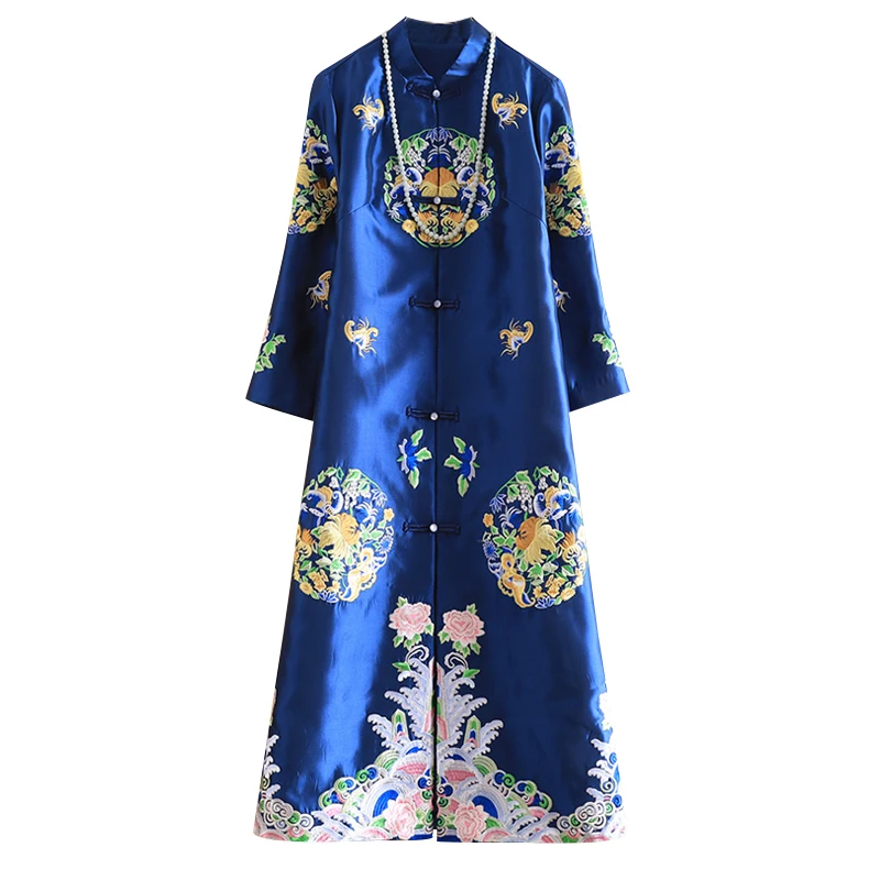 Высококачественная элегантная женская верхняя одежда осенний китайский стиль вышивка ретро женский винтажный свободный Тренч Женский s-xxl