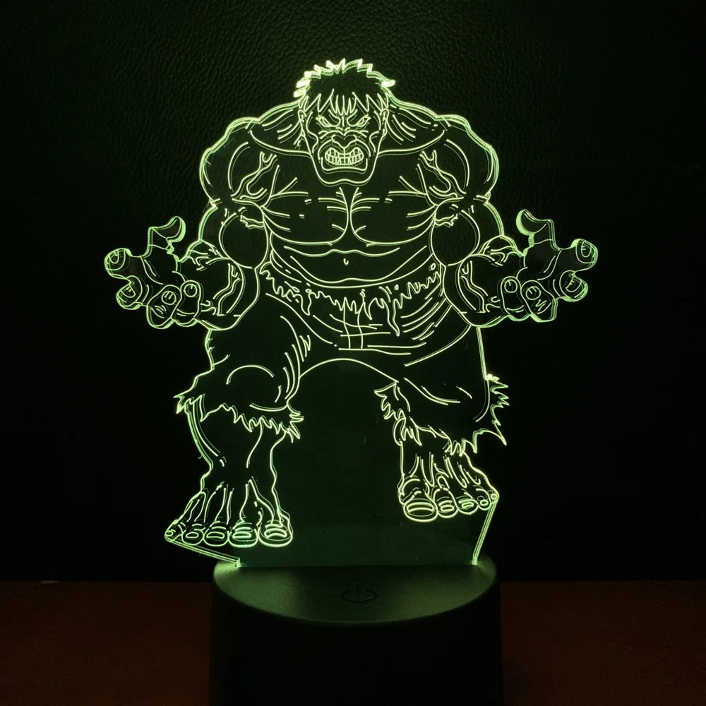 Children's 3D LED Night Light The Hulk Marvel Comics Superhero Bedroom Decor Nightlight Kids Boy Birthday Gift 3d Desk Lamp Hulk