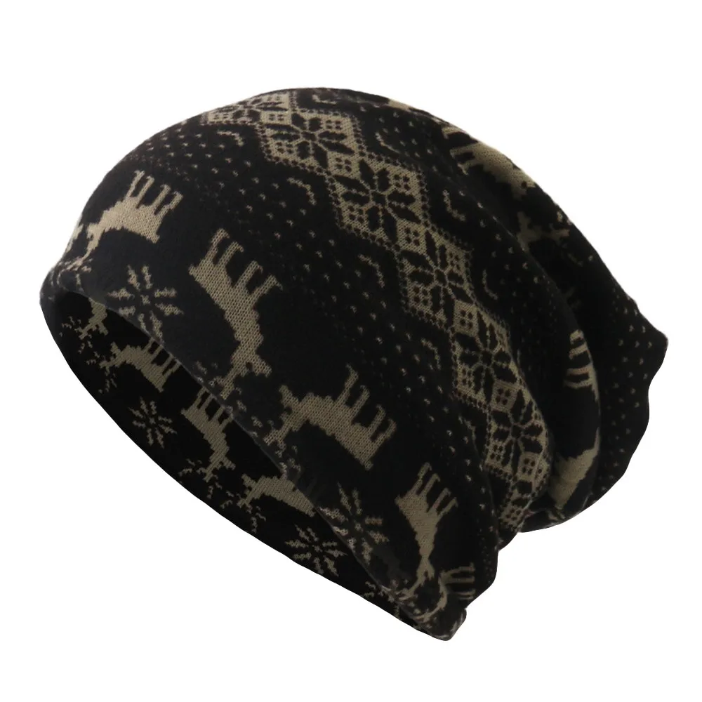 Fashion Winter Knitted Beanies For Men Women Christmas Elk Pattern Baggy Hedging Cap New Simple Wool Fur Warm Gift | Аксессуары для