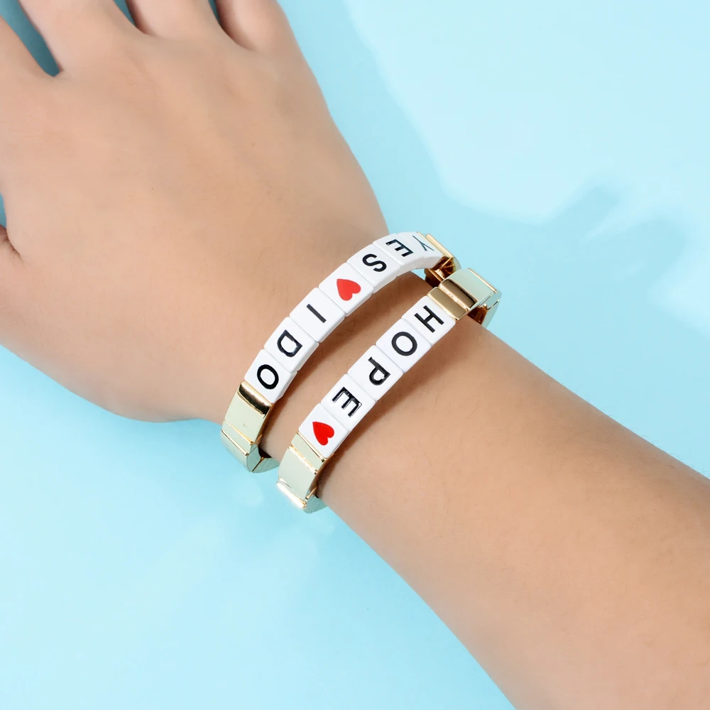 ZMZY Boho Gold Letter Hope Beads Charm Bracelet Elastic Wholesale Bohemian Rainbow Bracelets for Women Jewelry Forever Gift - Image 4