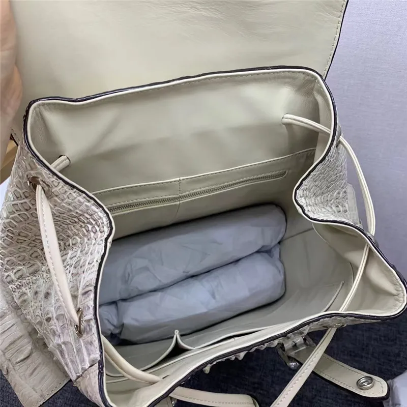 Authentic Real True Crocodile Skin Male White Casual Travel Backpack Genuine Exotic Alligator Leather Men Large Leisure Bag Pack 6