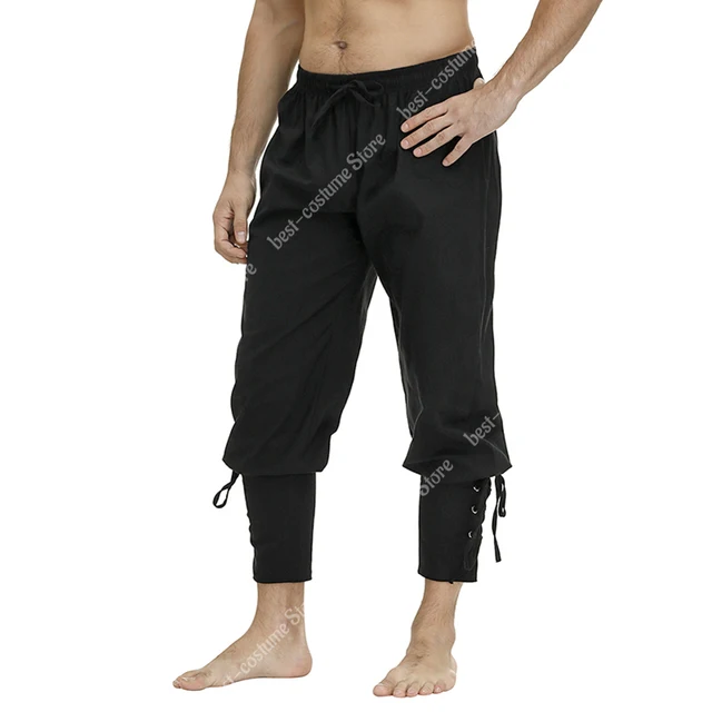 Medieval Pants for Men Pirate Viking Costume Pants Plus Size Trousers Pirate Cosplay Costume With Drawstrings black