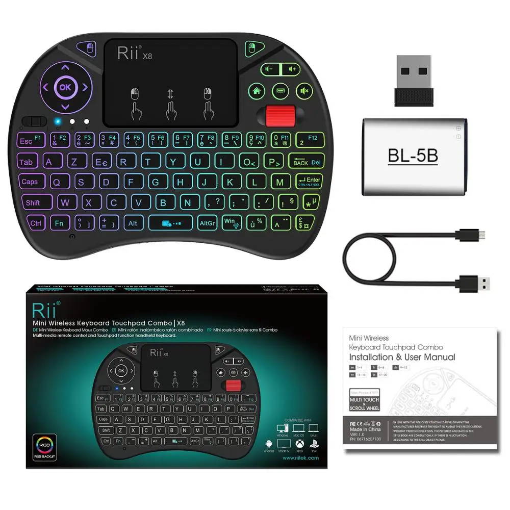 Оригинальная французская Беспроводная мини клавиатура AZERTY Rii X8 2 4 ГГц с тачпадом