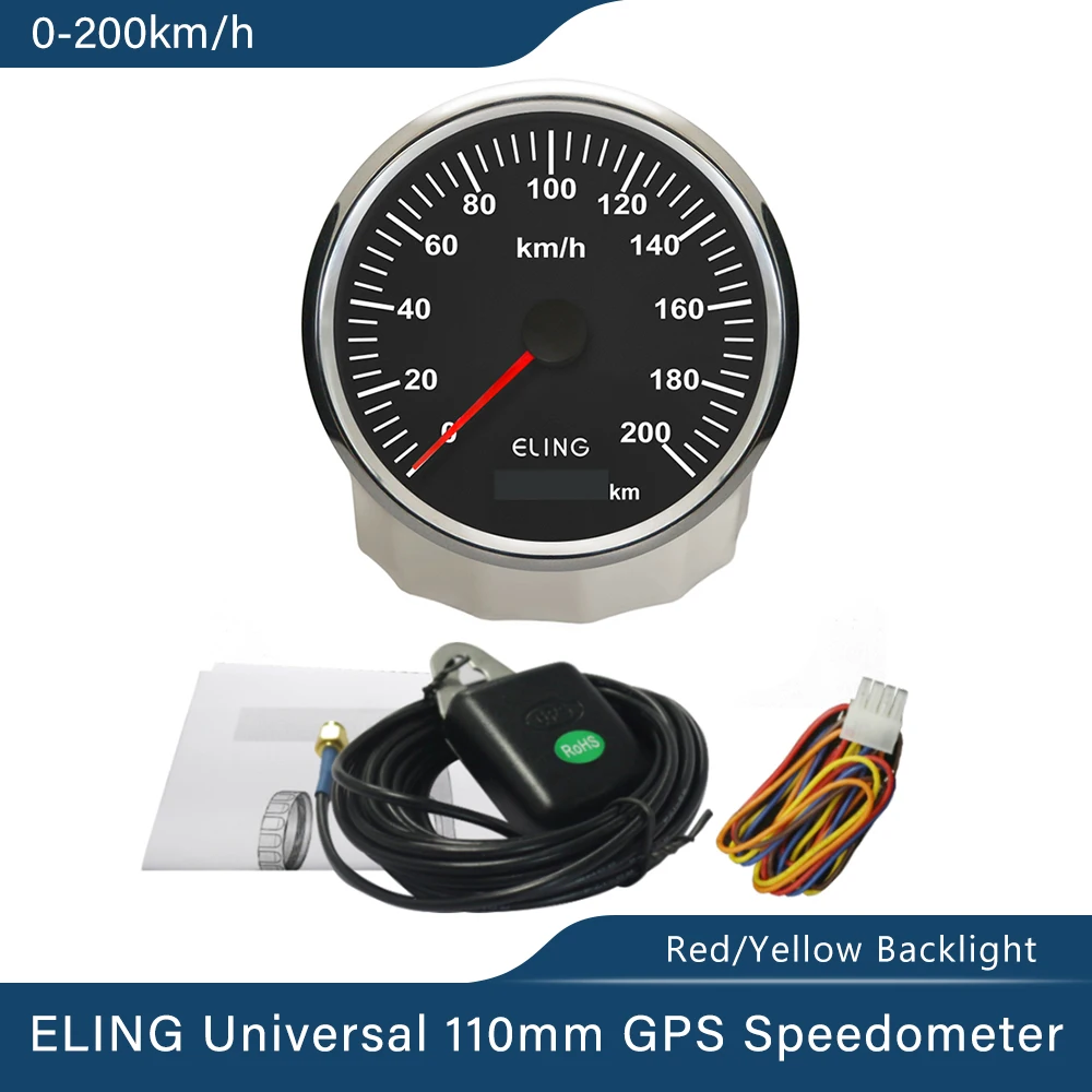 ELING 110mm Dimension GPS Speedometer Odometer 0-200km/h 12V/24V Speedo  with Red and Yellow Backlight Waterproof AliExpress