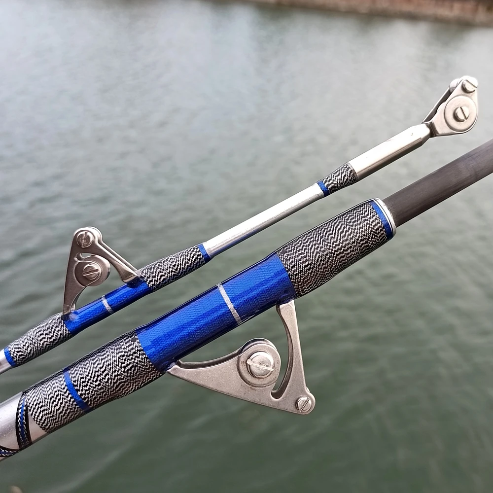 blue camo fishing pole Fiblink Trolling Rod 1-Piece Saltwater Big Game Rod Offshore C fiblink 1 gear ratio Fiblink Saltwater Fishing Rod 2Piece