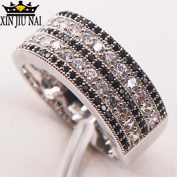 

Black Crystal Zircon White Crystal Zircon 925 Sterlin Silver Woman Ring Men's Party Accessories delicately crafted birthday gift