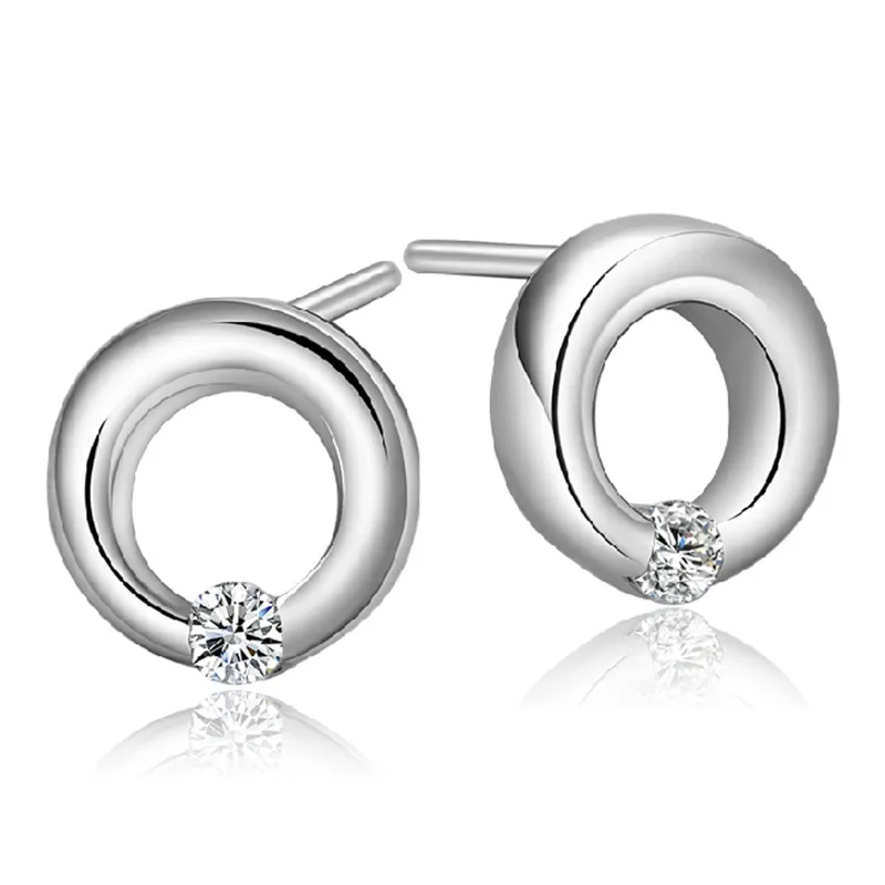 

MOONROCY Silver Color CZ Earrings Geometry Round Crystal Earrings Simple Office Jewelry Wholesale for Women Gift Dropshipping