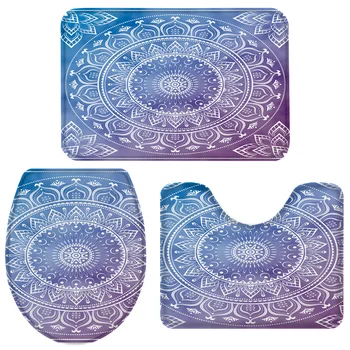 

3 Pieces Bathroom Set Mandala Datura Buddhism Ethnic Bath Set Toilet Cover Mat Pedestal Rug Non-Slip Bathroom Rug Set