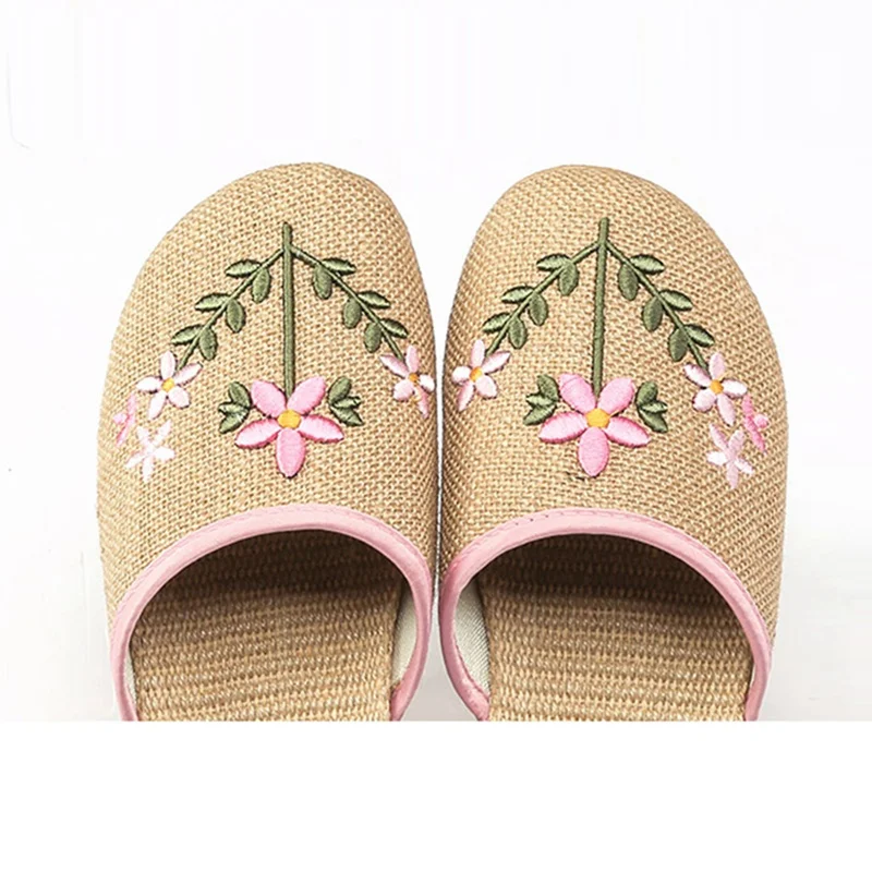 2020 г. летние женские тапочки шлепанцы с цветочной вышивкой льняные соломенные