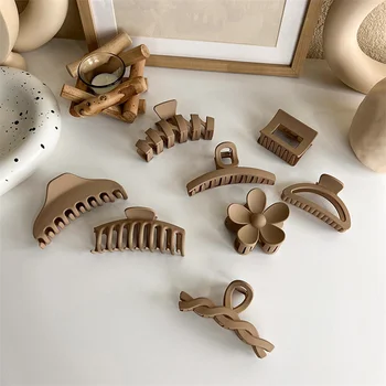 1Pcs Korean Coffee Beige Large Hair Claw Acrylic Hairpin Geometry Barrette Crab Hair Clips Headwear Womens Girl Hair Accessories 5
