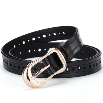

2020 new ladies leather fashion student jeans belt two-layer cowhide belt punching decoration student dress belt off white belt