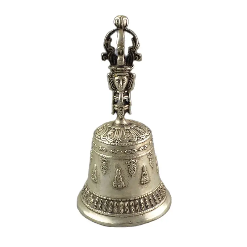 

Китайские старые украшения, серебряная резьба, посеребренный колокольчик Будды, статуя тибетского Будды