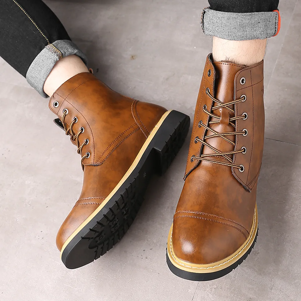 Мужские модные ботинки Chelseas осенне-зимние ботильоны из искусственной кожи высокого качества мужская повседневная обувь на плоской подошве со шнуровкой Нескользящие зимние ботинки, размеры 38-46