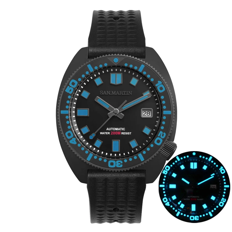San Martin Men Diver Colorful Super Luminous NH35 Automatic Mechanical Black Warrior 6105 Turtle 20Bar SapphireCrystal Watches | Наручные