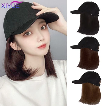 

XIYUE Short Synthetic Fluffy Natural Shraight Hair Fashion New Wigs with Hat Baseball Cap Naturally Connect Adjustable Hat Wig
