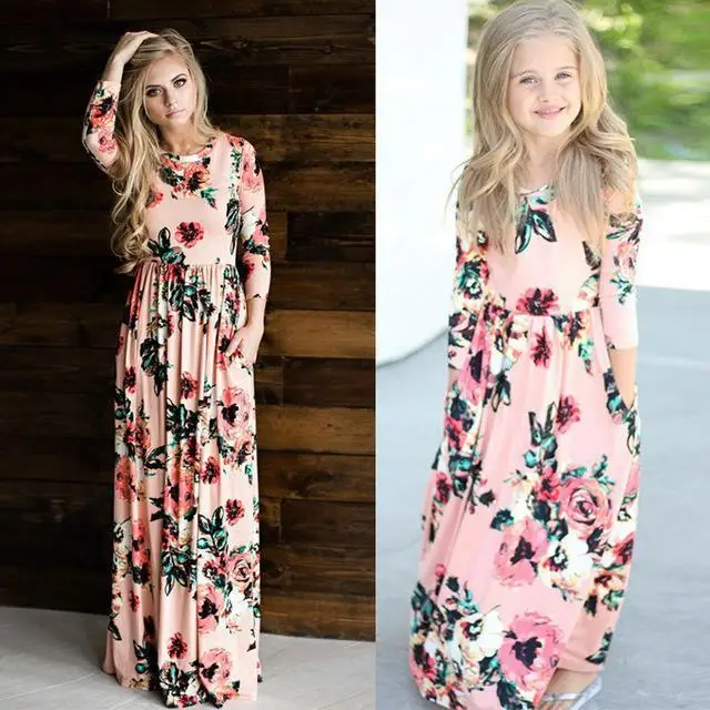 Summer Mommy and Me Matching Floral Dresses for Mothers and Daughters
