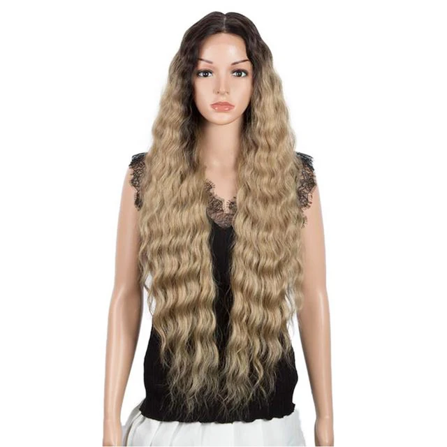 Synthetic Lace Wigs Blonde Wig Deep Wave Cosplay Lolita Wig 30Inch Ombre Blonde Wigs For Women High Temperature Fiber Miracle TT6-23C