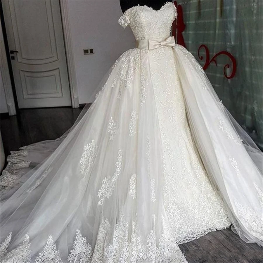 Милое кружевное свадебное платье Русалка со съемным шлейфом Кружевная аппликация свадебная одежда Свадебные платья vestido novia