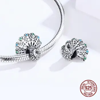 

womak Genuine 925 sterling silver retro peacock charm fit original Pandora beads for women jewelry pendant making new