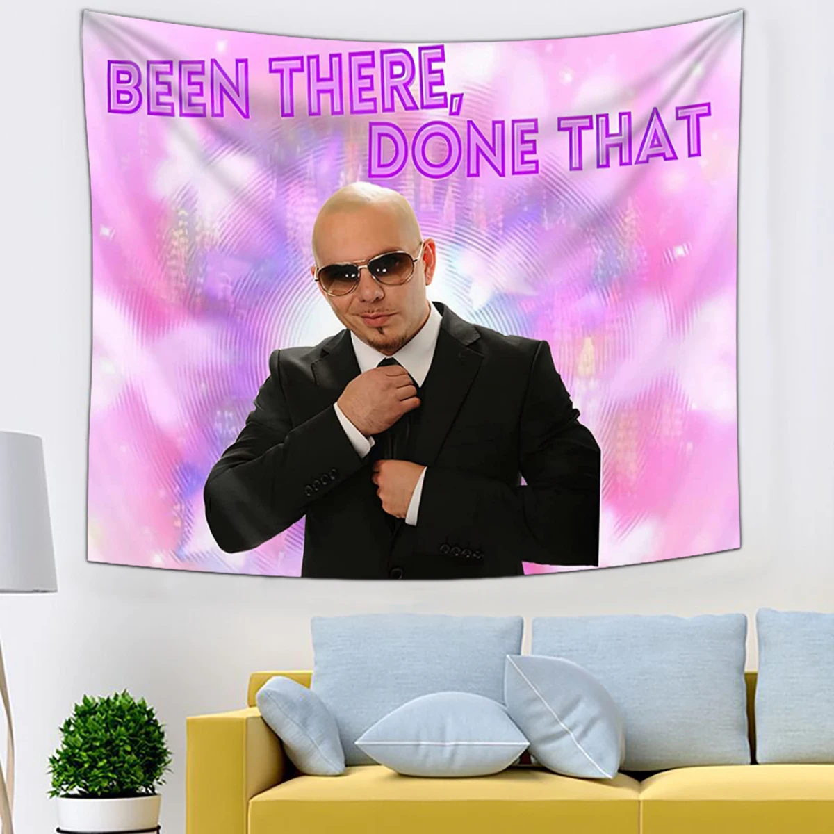 Funny Mr. Worldwide Says to Live Laugh Love Tapestry Wall Hanging for Living Room Bedroom Home Decor | Дом и сад