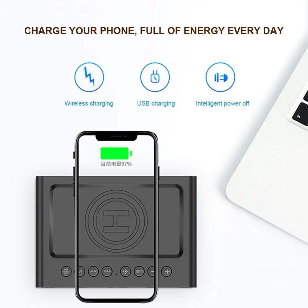 FM беспроводной Bluetooth динамик с часами светодиодный Будильник банк питания три в