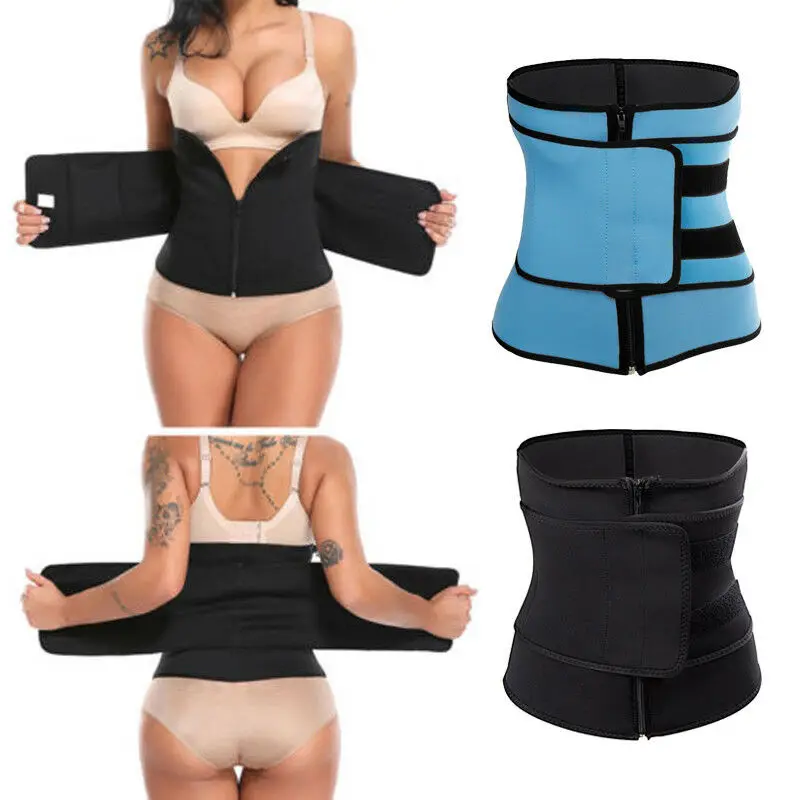 Unisex Wen Women Fashion Solid Neoprene Stomach Slimming Hot Exercise Belt Fat Burner Waist Body Shaping Cummerbunds Black Blue