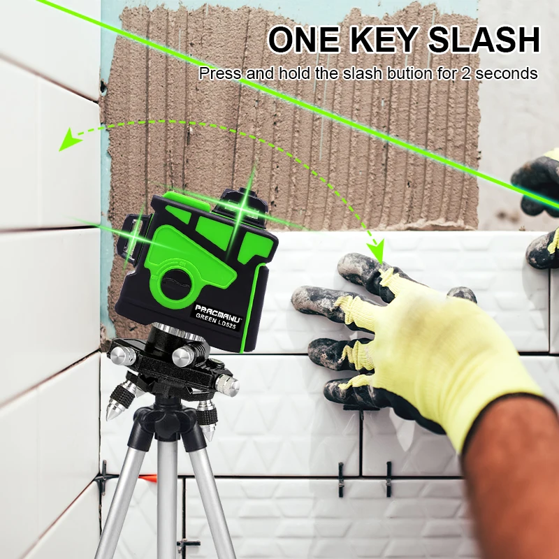 PRACMANU 12 Lines 3D Green Laser Level Horizontal And Vertical Cross Lines With Auto Self-Leveling
