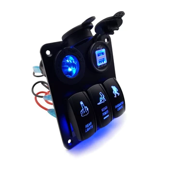 

3 Gang Rocker Switch Panel 3.1A Dual USB Power adapter Cigarette Lights Socket On Off Switch for Marine Boat Car Truck